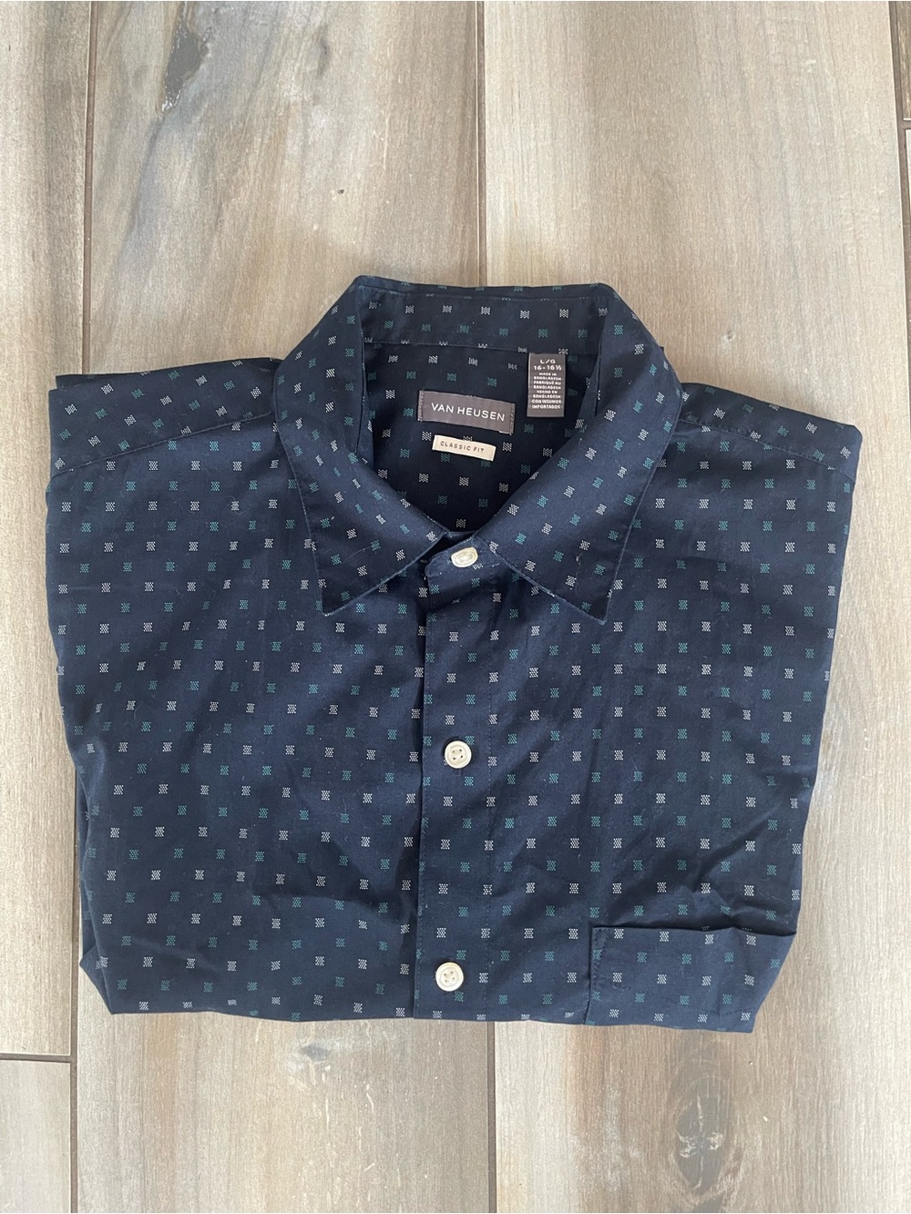 Van Heusen Men's Navy Patterned Button-Down Shirt